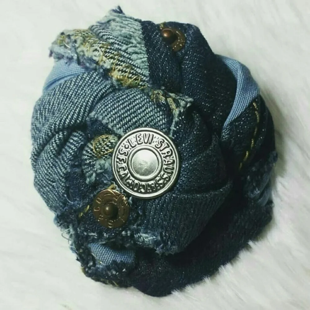 Tasty Raw Edge Levis Strauss Denim Rose Brooch